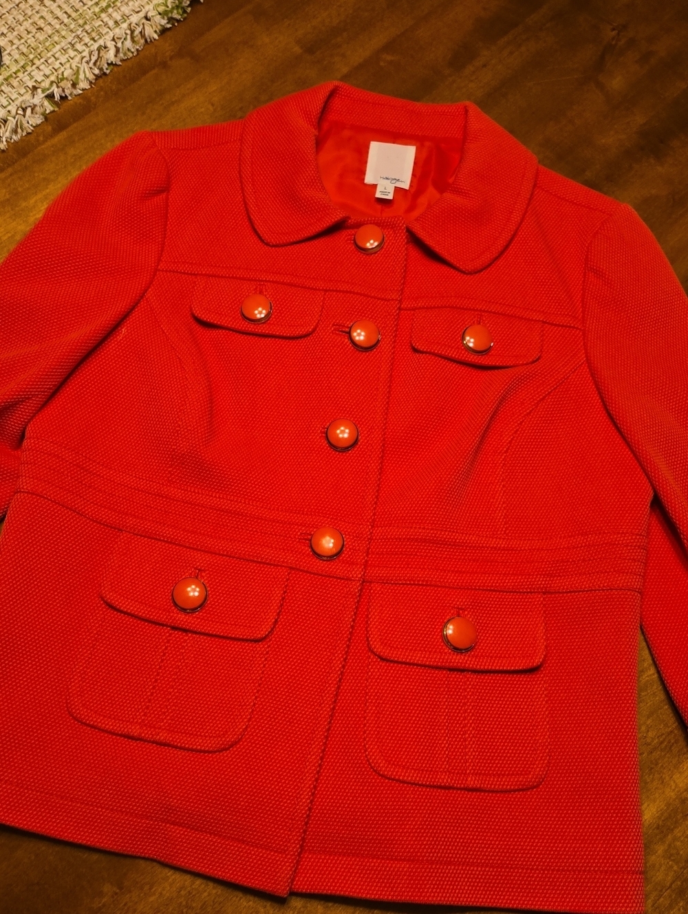Halogen Poppy Red Textured Button-Front Blazer Jacket - Picture 1 of 5
